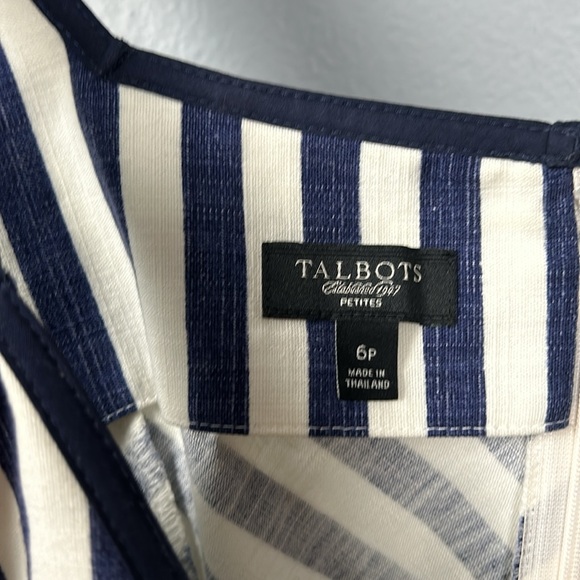 Talbots SHORELINE Navy/ White Denim Canvas Chevron Striped Midi Dress Sz 6P - Picture 11 of 16